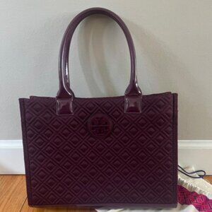 TORY BURCH burgundy ELLA quilted tote purse satchel